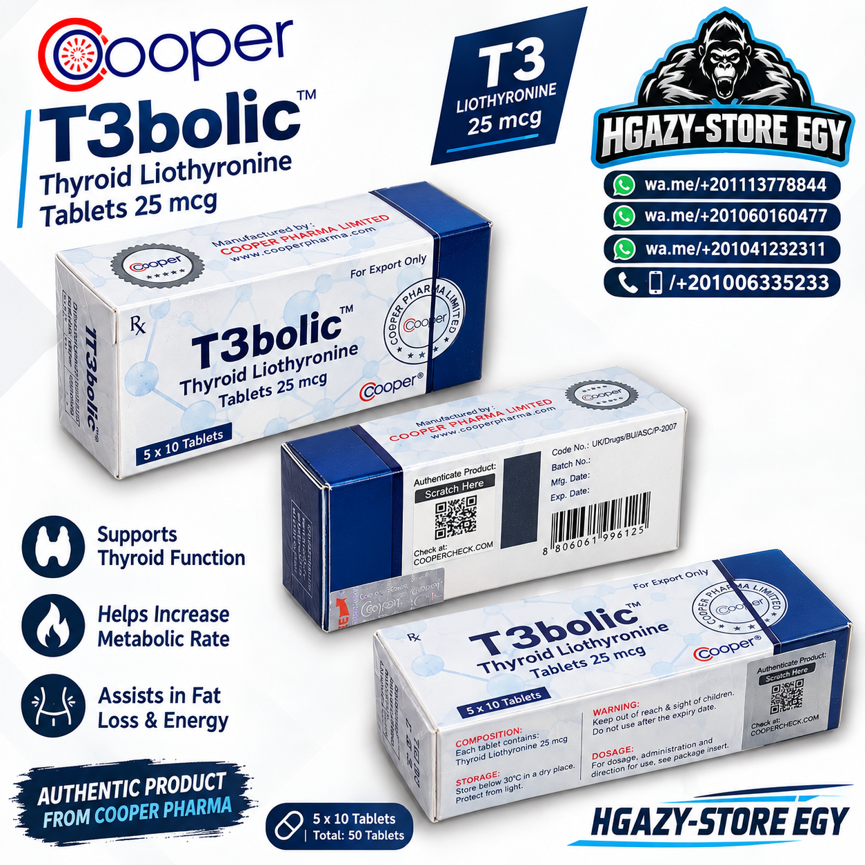 "T3. Cooper 50 tabs, 25mcg"